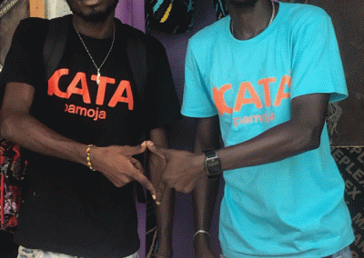 Rastas Bobo Shanti and Beatus Kataruga, promoting our lCATA Pamoja project with colorful T-Shirts carrying our Logo. Pamoja is a Suaheli word and means “together”. So this project aims at bringing people of different cultures, ages, colors and lifestyles together, because we all know that only Pamoja, together, we can save our world.